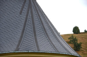 Steep roof with slate roofing